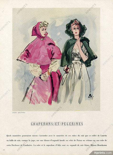 Eric 1939 Jeanne Lanvin & Jean Patou Capes Fashion Illustration
