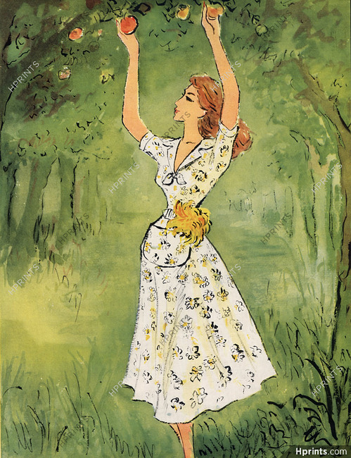 Robert Piguet 1947 Summer Dress Roger Descombes Fashion Illustration