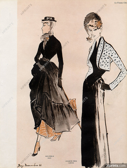 Roger Descombes 1948 Molyneux & Jacques Heim, Evening Gown, Fashion Illustration