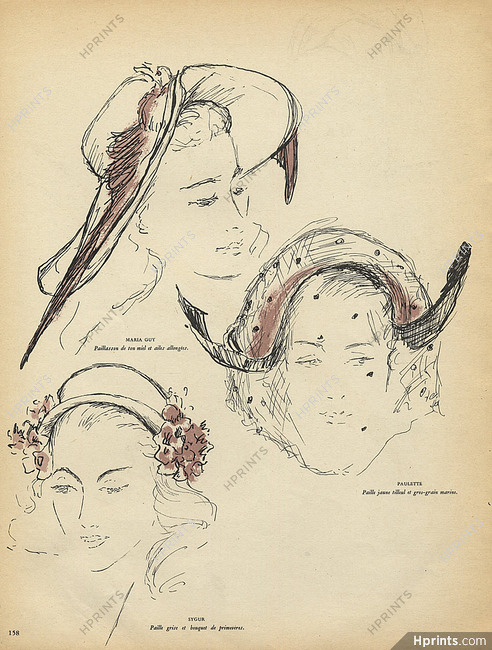 Anne Rozatty 1947 Hats, Paulette, Maria Guy, Sygur