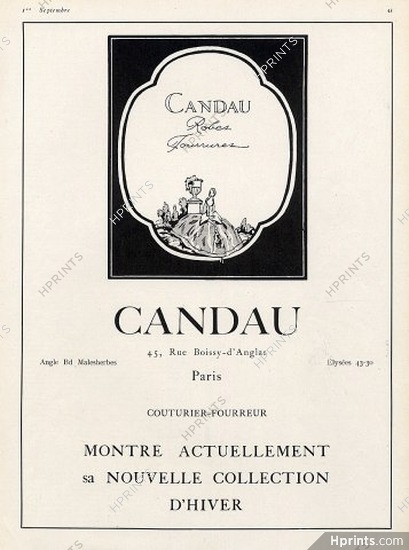 Candau 1926 Address 45 rue Boissy d'Anglas, Paris