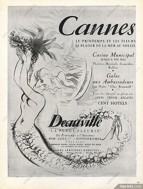 Cannes & Deauville 1947 Mermaid, Sirène, Atelier Cas. Andrey