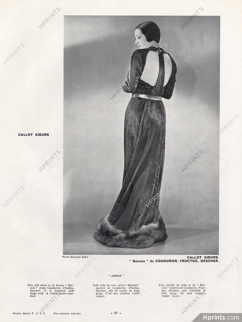 Callot Soeurs 1934 Georges Saad, backless black Evening Gown