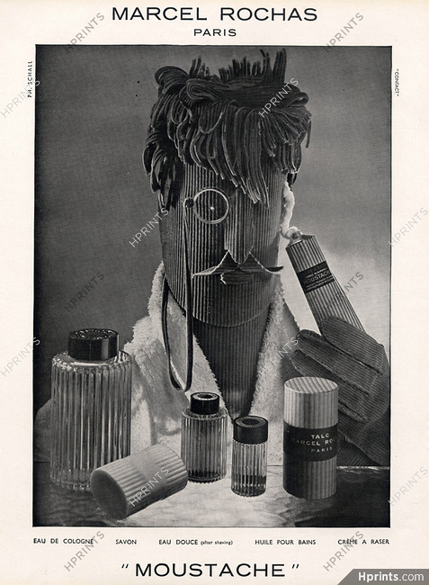 Marcel Rochas (Perfumes) 1952 Moustache, Ph. Schall