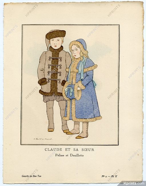 Claude et sa Soeur, 1912 - Bernard Boutet de Monvel, Pelisse et Douillette. La Gazette du Bon Ton, n°2 — Planche 10