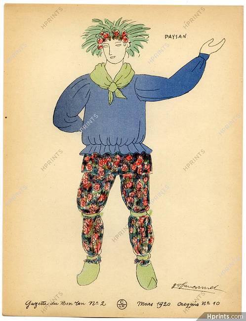 Paysan, 1920 - Fauconnet, Theatre Costume. La Gazette du Bon Ton, n°2 — Croquis n°10