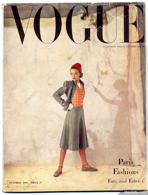 British Vogue October 1946 Paris Fashions Furs and Fabrics, 116 pages