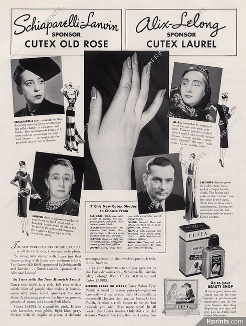 Cutex 1938 Sponsor, Elsa Schiaparelli & Jeanne Lanvin, Alix & Lucien Lelong Portraits