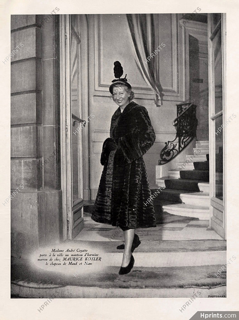 Maurice Kotler 1949 Mme André Cayatte, Ermine Coat, photo Georges Saad