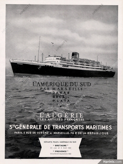Société Générale de Transports Maritimes 1953 "Provence" Transatlantic Liner