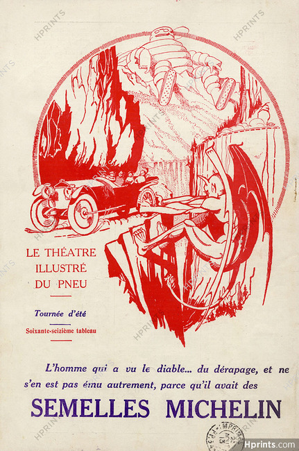 Semelles Michelin 1913 - 76ème tableau ''Tournée d'été'' Bibendum