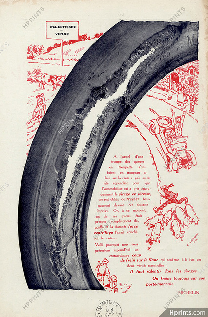 Michelin 1913 - 79ème tableau ''Ralentissez - Virage'', Cousyn