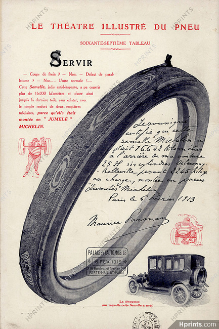 Michelin 1913 - 67ème tableau ''Servir'', Autograph Maurice Farman