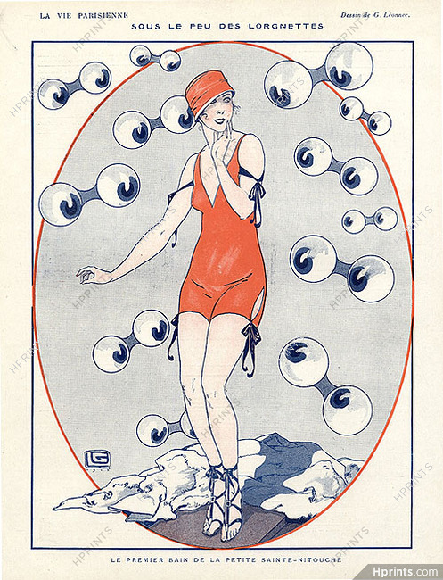Georges Léonnec 1915 "le Premier Bain de la petite Sainte-Nitouche" Bathing Beauty, Swimwear