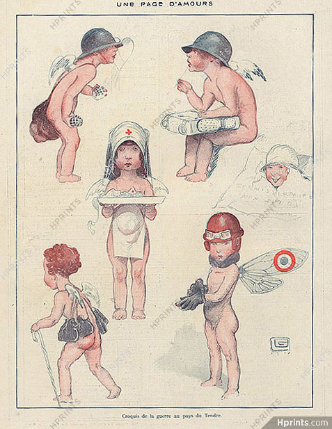 Léonnec 1918 ''Une Page d'Amours'' children, Nurse, aviator, Angel