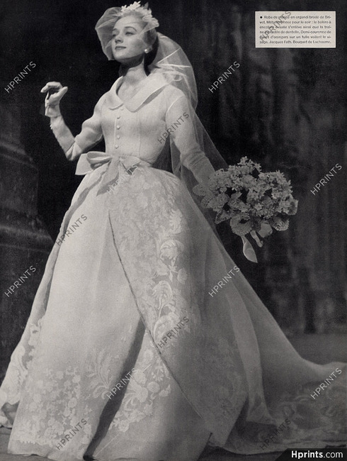 Jacques Fath 1953 Wedding Dress, Embroidery, Pierre Brivet, Lachaume