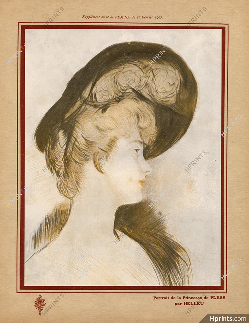 Paul Helleu 1907 ''Portrait de la Princesse de Pless'' Art Nouveau Style Hats