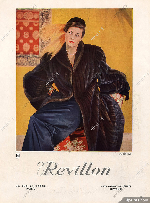 Revillon 1948 Fashion Photography, Fur Coat, Photo Edgar Elshoud