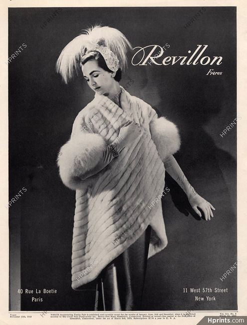Revillon (Fur clothing) 1949 Fashion Photography Fur Coat