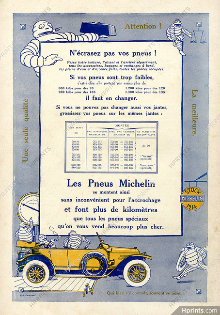 Michelin 1914 - 93ème tableau ''N'écrasez pas vos pneus'' Cousyn