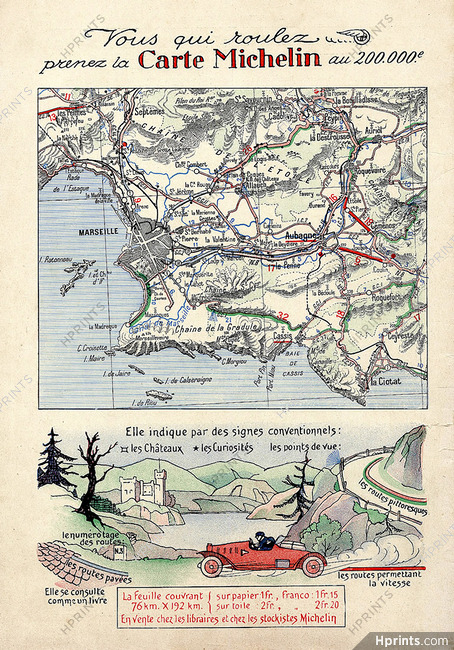Michelin 1914 - 94ème tableau ''Carte Michelin'' Marseille map
