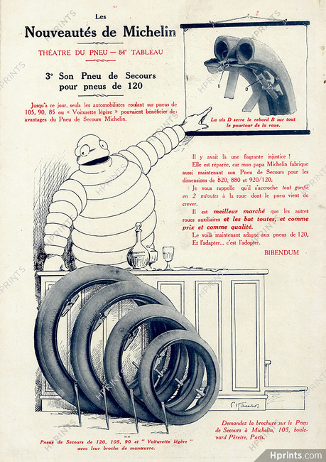 Michelin 1913 - 84 ème tableau "Pneu de secours" Bibendum, Georges Hautot