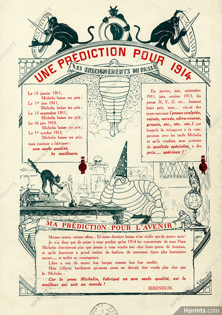 Michelin 1914 - 88ème tableau ''Une prédiction pour 1914'' Bibendum, Hautot