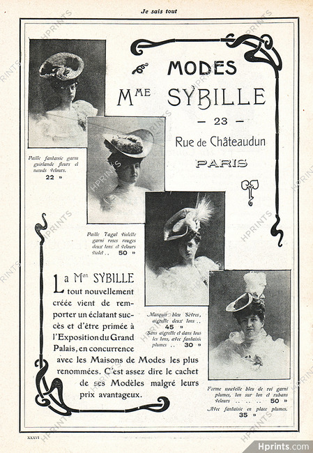 Madame Sybille (Millinery) 1905 hats