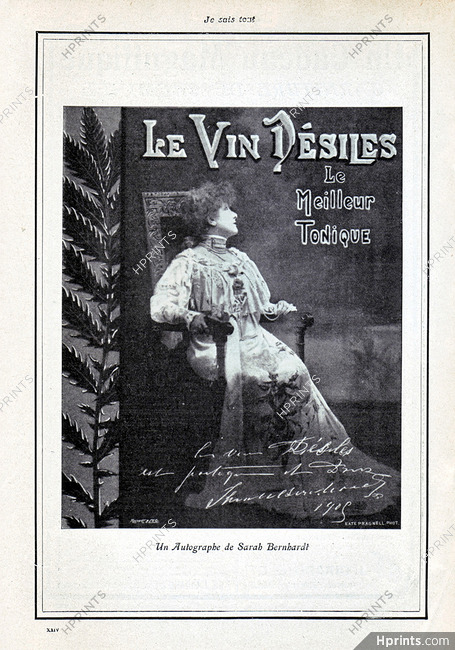 Vin Désiles 1905 Sarah Bernhardt, Kate Pragnell