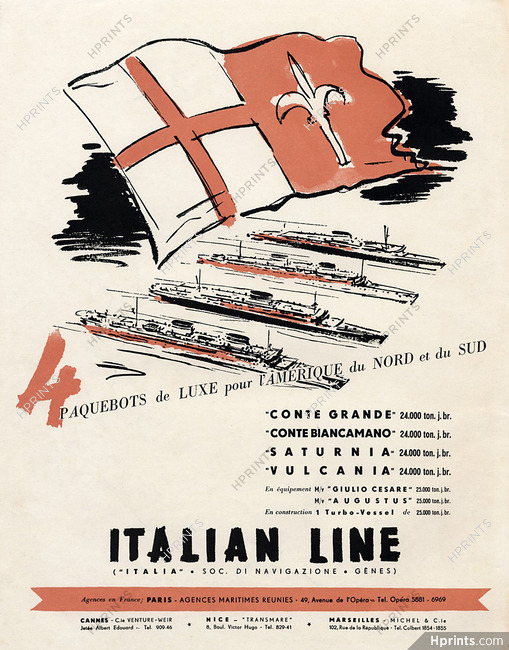 Italian Line 1950 Saturnia, Vulcania...Transatlantic Liner