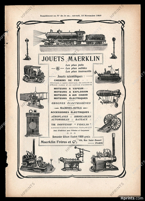 Jouets Maerklin Frères (Toys) 1909 Train Ship Boat Airplane