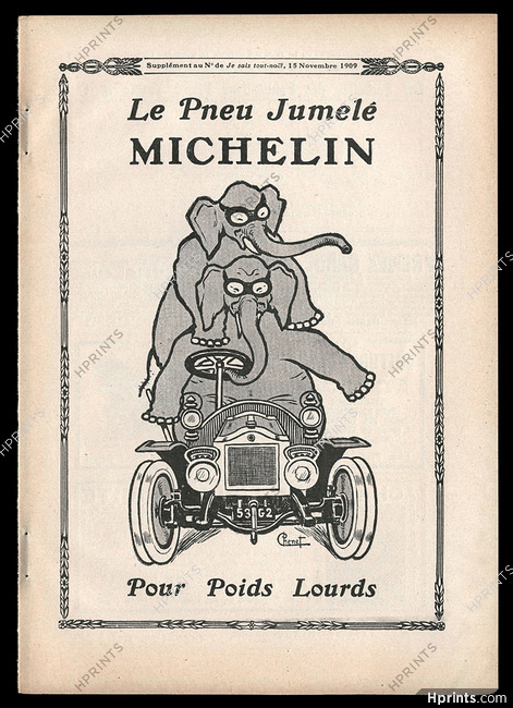 Michelin 1909 ''Le Pneu Jumelé'' Chenet, elephant