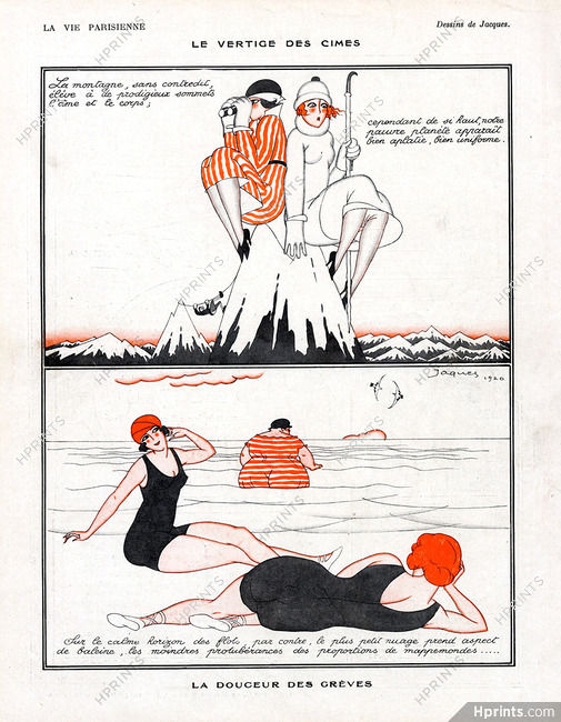 Jaques 1920 ''Le Vertige des Cimes'' La montagne et La Mer, Beach, Seashore, Bathing Beauty, Mountaineering