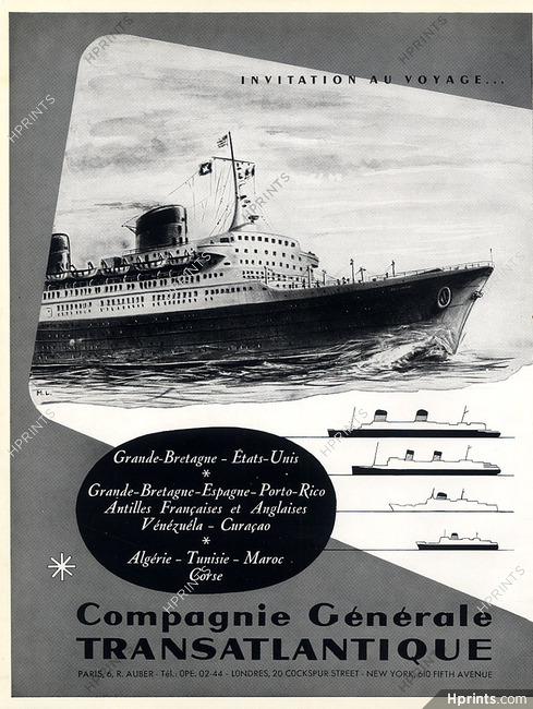 Compagnie Générale Transatlantique 1956 Transatlantic Liner