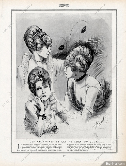 Soulié 1913 ''Les coiffures et les peignes du jour'' Hairstyles, Combs