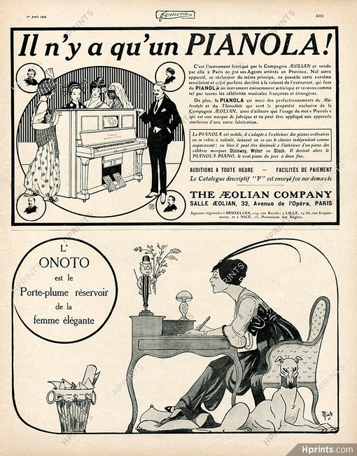 Onoto (Mich) & Pianola (Aeolian Company) 1914 Greyhound Sighthound
