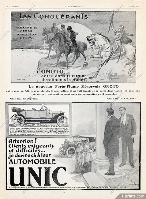 Onoto (Georges Villa) & Unic Cars (Ehrmann) 1913 horse
