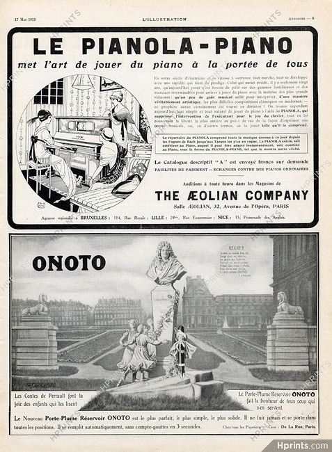 Pianola Aeolian Company (Chenet) & Onoto (J.Coquelle) 1913