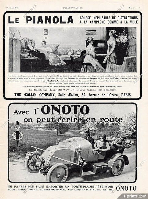Onoto (Pens) & Pianola (Aeolian Company) 1911