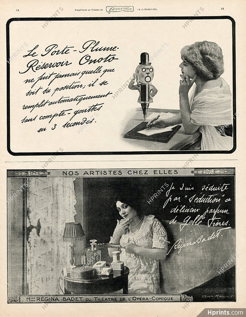 Onoto (Pens) 1911 Gellé Frères Régina Badet Autograph