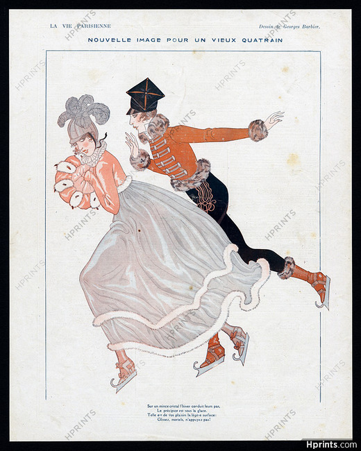 George Barbier 1917 ''Nouvelle image pour un vieux quatrain'' ice skating