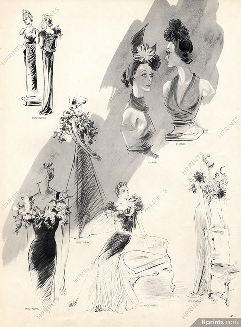 Karsavina MKS 1948 Molyneux & Chanel Hats Fashion Illustration
