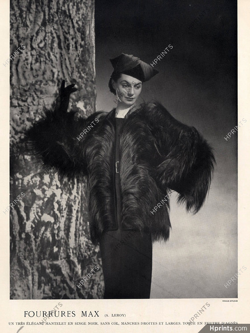 Fourrures Max 1937 Manteau en singe noir, toque d'Agnès