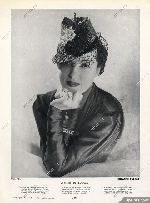 Suzanne Talbot 1936 Comtesse de Solage, Photo d'Ora