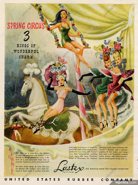 Filés Lastex (Lingerie) 1947 Sexy Girls, Circus Rider, Merry-go-round Carousel