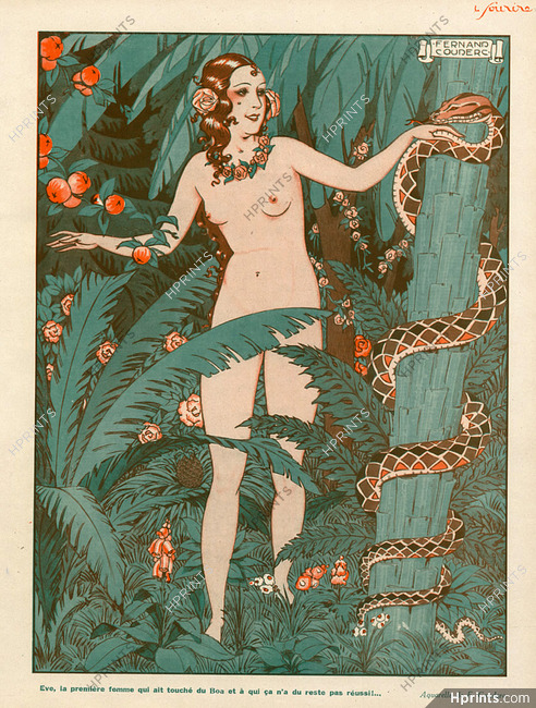 Fernand Couderc 1930 Nude, Adam & Eve, Snake