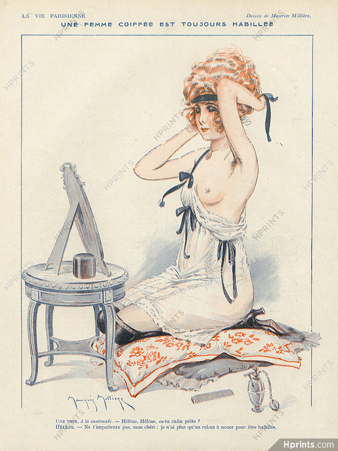 Maurice Milliere 1918 Topless Sexy looking girl Lingerie