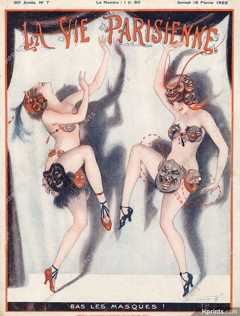 Vald'Es 1922 "Bas les Masques", Masks carnival costumes, La Vie Parisienne Cover