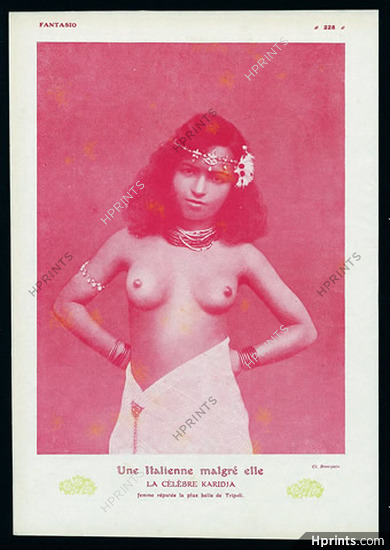 Karidja 1912 ''Une Italienne malgré elle'' Tripoli Libya, topless, Photo Bourgain