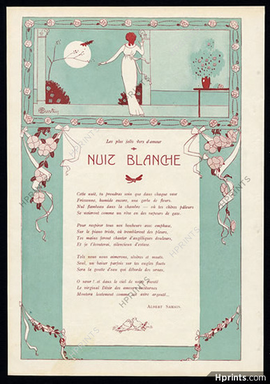 Nuit Blanche, 1911 - Charles Martin Poem, Text by Albert Samain